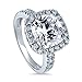 BERRICLE Sterling Silver Halo Wedding Engagement Rings Cushion Cut Cubic Zirconia CZ Statement Cocktail Ring for Women, Rhodium Plated