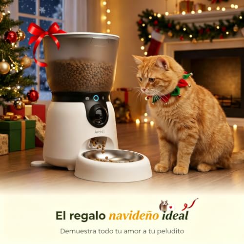 ARENTI Dispensador Croquetas para Perro Gato con Cámara 3MP WiFi 5G/2.4G, 4.5L, con Fuente Agua Inoxidable, Visión Ajustable, IA Detección Mascotas/Sonidos, Alerta Falta Comida, Audio Bidireccional