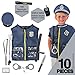Next Milestones Kids Police Costume Toy 10 Pcs with Police Officer Hat, Handcuff, Vest, Walkie Talkie, Flashlight, Baton - Kids Police Halloween Costume Dress Up for Boys and Girls