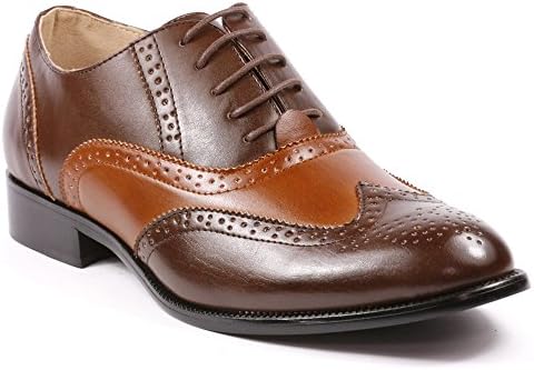 Magestik Men's Two Tone Cognac Brown Perforated Wing Tip Lace Up Oxford Dress Shoes (10)