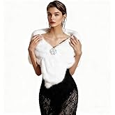 Bounzhi Women 's Wedding Faux Fur Shawl Wraps Bridal Wedding Scarf Stoles Faux Fur with brooch for Bride and Bridesmaids