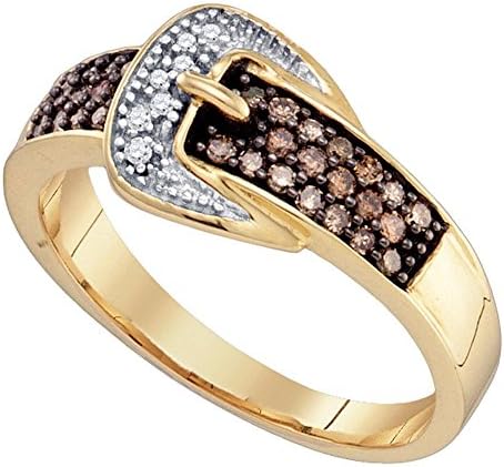 0.28ctw Cognac Champagne Brown &amp; White Round Nelt Buckle Diamond Ring Wedding Band