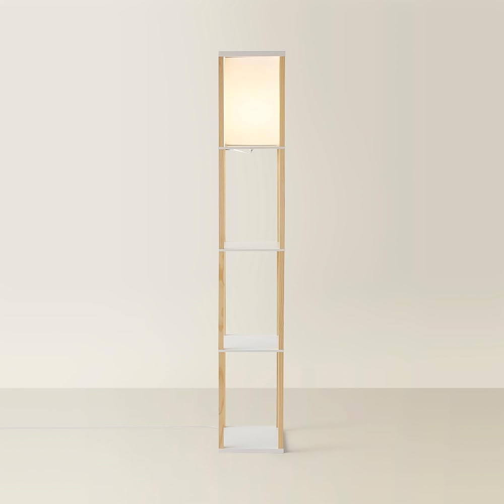 MiniSun Oak Wooden Floor Lamp with Shelves 159cm 10W Bulb Included