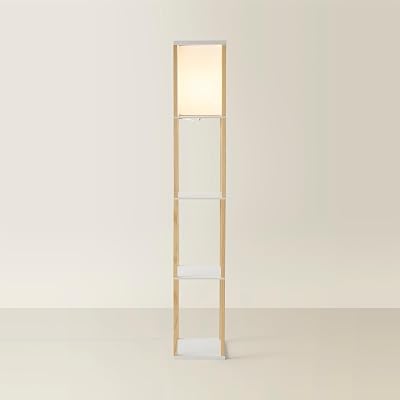 MiniSun Oak Wooden Floor Lamp with Shelves 159cm 10W Bulb Included
