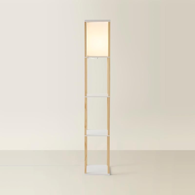 MiniSun Oak Wooden Floor Lamp with Shelves 159cm 10W Bulb Included