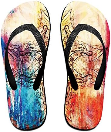 Women Unisex Man's Ornate Original Mandala Sketch Over Colorful Slim Sandal For Gym Antimicrobial Shower &amp; Water M