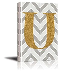 The Letter U in Gold Leaf Effect on Geometric Background - Modern Hip Young Art Art - Canvas Art Home Art - 12x18 inches
