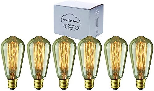 Amerika Style, St64, Dimmable Edison Bulb 60 Watt, 6 Pack, vintage Filament Bulb