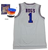 Bugs 1 Space Jam jersey Basketball Jersey Include Free Themed Wristbands (WHITE, L)