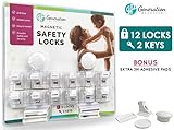 Generation Products Magnetic Cabinet Locks - Baby Drawer & Cabinet Safety No drilling 3M Adhesive Tape 12 Locks 2 Keys Child Proof Safety Locking System