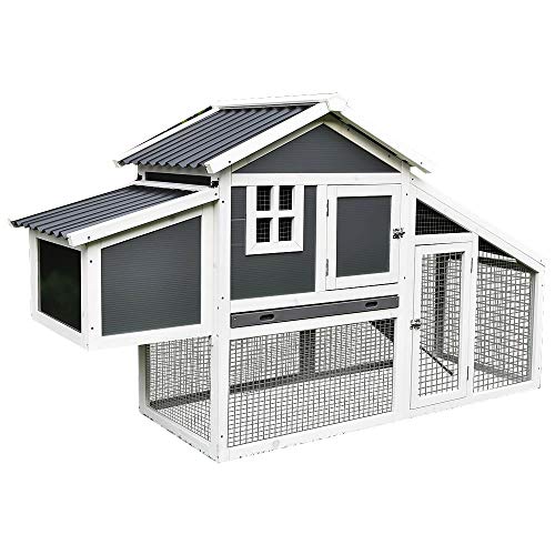 Melko Hühnerstall mit Wellplatten Dach Hühnerhaus Geflügelstall Legenest Hühnervoliere Grau