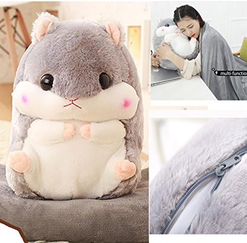 YJMO 2 in 1 Cute Comfortable Hamster Throw Pillow Cushion&amp;Blanket Plush Toy for Adults Baby (Gray)