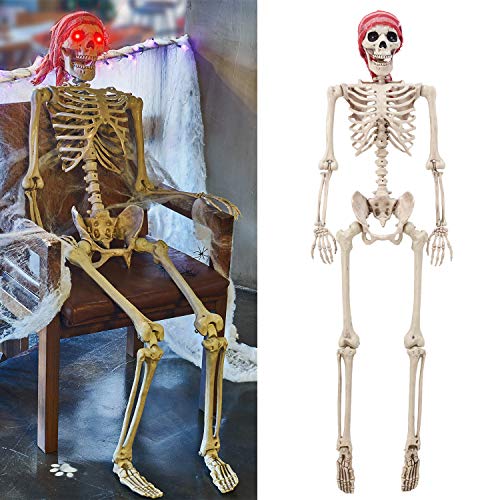 yosager 5 ft PoseNStay Life Size Skeleton with Glowing Eyes, Human