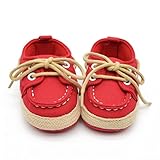 Voberry® Newborn Baby Boys' Premium Soft Sole Infant Prewalker Toddler Sneaker Shoes (0~6 Month, Red)