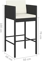 vidaXL 3-Piece Black Poly Rattan Garden Bar Set with Cushions view 3