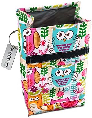 waybags Insulated Reusable Lunch Bag with Roll Top Velcro Closure and Name Tag, Owl Light Theme