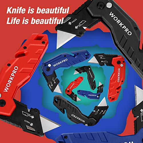 WORKPRO Folding Utility Knife, Quick Change Blade, Lightweight Nylon Handle, Utility Cutter with 10-piece Extra Blades
