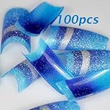 100pcs Blue Glitter Artificial False French Nail Tips