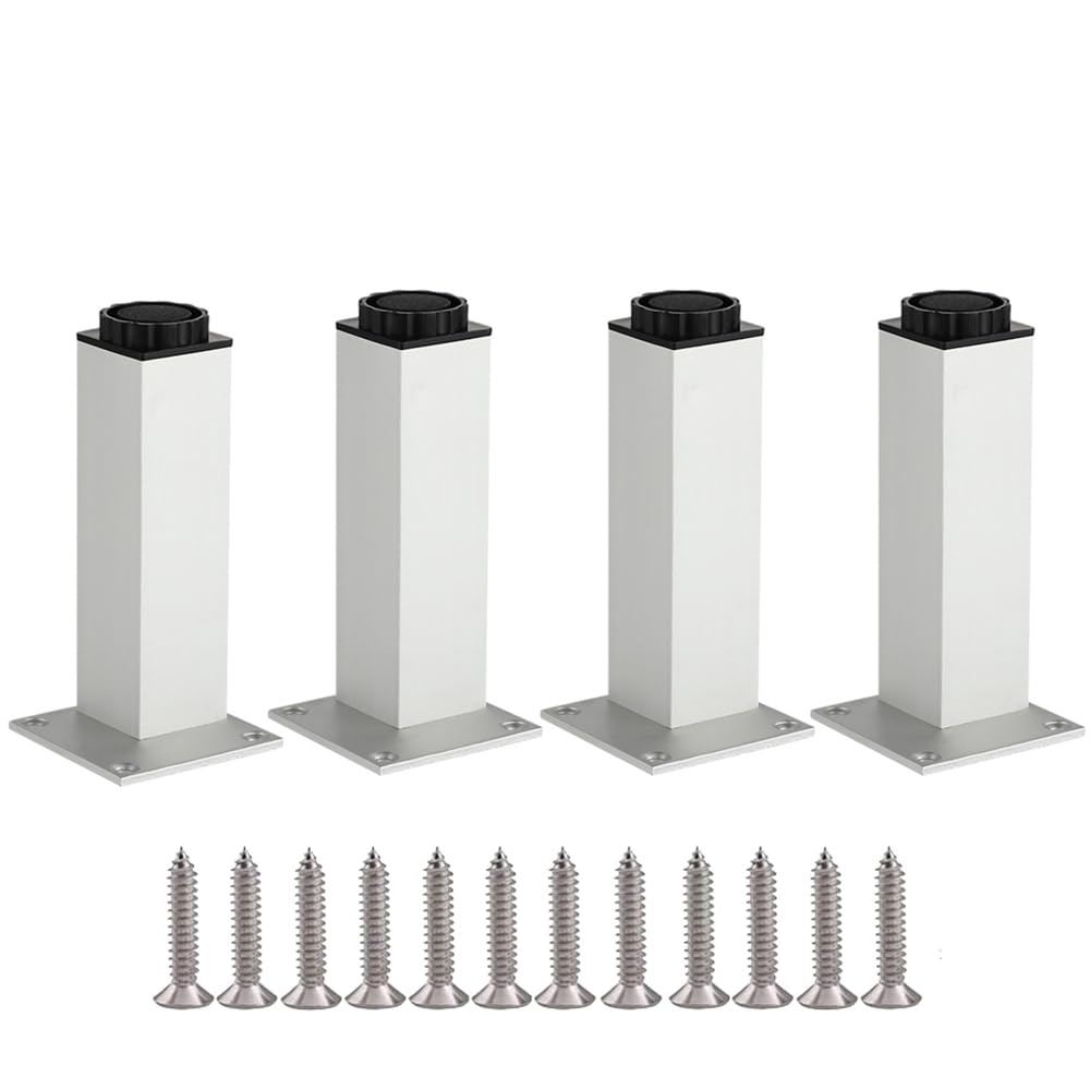 4PCS Furniture Legs, 7.9"/20cm Aluminum Alloy Adjustable Height 0-5mm Table Legs, Metal Sofa Replacement Support Feet Legs for Sofa Table Chair Desk Kitchen Cupboard Cabinets Legs Feet - Sliver