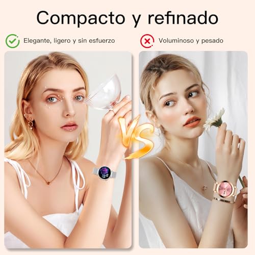 AI-GPT Reloj Inteligente Mujer con ECG Presión Arterial Función Femenina | 1.32"AMOLED Pantalla Reloj Salud,24H Pulsómetro HRV Sueño SpO2 Composición Corporal BMI Fatiga Emociones SOS 30s Mini Chequeo