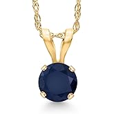 Gem Stone King 14K Yellow Gold Blue Sapphire Pendant Necklace for Women | 0.35 Cttw | Gemstone September Birthstone | Round 4MM | With 18 Inch Chain