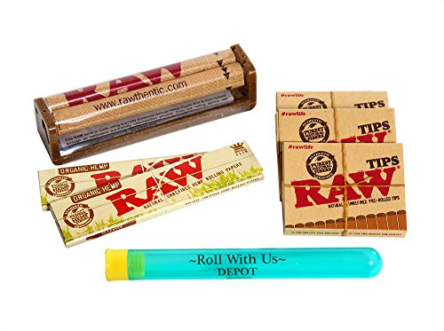 RAW Organic King Size Slim Combo Includes: 2 Packs Of RAW Organic King Size Slim Rolling Paper, 3 Boxes RAW Pre-Rolled Tips, RAW 110MM Roller and Roll With Us Doobtube
