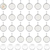 UNICRAFTALE 40 Sets DIY Blank Dome 304 Stainless Steel Pendant Making Kits Flat Round Bezel Tray Charms with Glass Cabochons Blank Bezel Pendant Tray 16mm for DIY Necklace Bracelet Jewelry Making