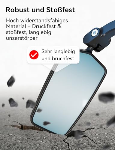 Bicycle Rear View Mirror, 360° Foldable & Rotatable Bicycle Mirror for E-Bike Left, Bicycle Mirror Left for Ebikes with HD Vision, Impact-Resistant Real Glass, Compact Handlebar Mirror for E Scooter