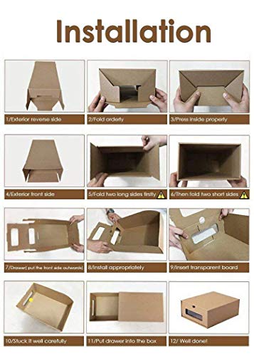 Prasacco Shoes Box, 10 Pack,Rugged, Durable, Perspective, Breathable, DIY Visible Cardboard Shoe Storage Boxes, 13 x9x5 inch, Designed to Woman\'s Size 11, Men\'s Size 10.5 MAX