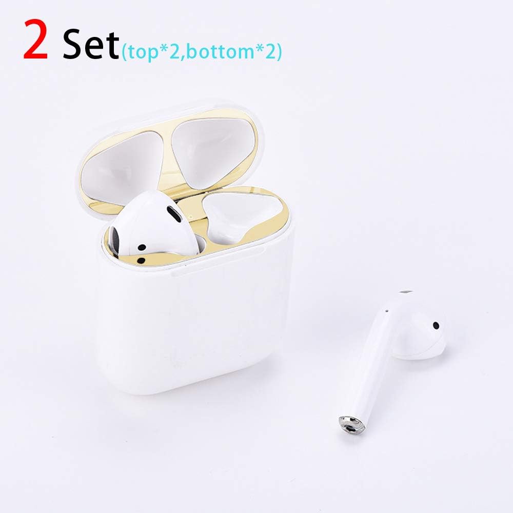 2 Set Dust Guard for Airpods & Airpods2,Metallic Stickers,18K Metal Plated,Luxurious Looking,Easy to Install and Remove,Protect AirPods from Iron/Metal Shavings (for Airpods 2, Champagne Gold)