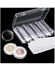 Kinsinder Coffret Rangement Pièces De Monnaie - 50 Capsules Transparentes + Boîte Bois - Pour Collection