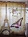 Uphome 72 X 72 Inch Retro Vintage Paris Eiffel Tower Waterproof Kids Bathroom Shower Curtain - Butterfly and Flower Pale Brown Polyester Fabric Bathroom Decor Set