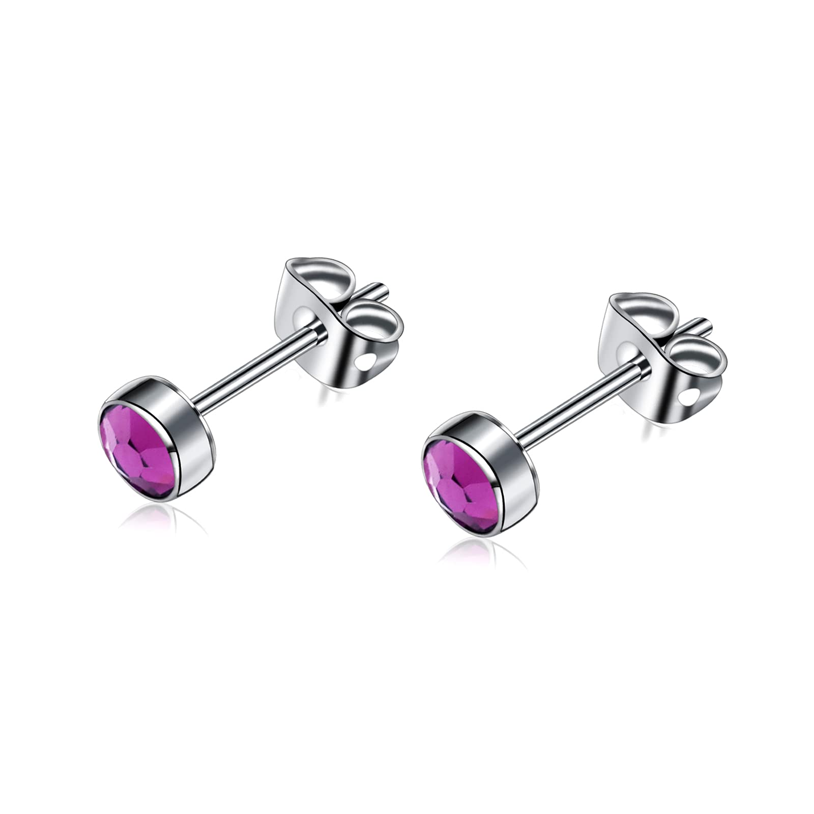 Artskin G23 Titanium Crystal Stud Earrings for Women Men Girls Hypoallergenic Nickel Free 5mm Dainty Elegant Classic Stud Earrings for Sensitive Ears (5MM, Amethyst-)
