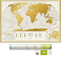 Detailed Scratch Off World Map with Push Pins - 34.6" x 23.6" - Large Places I