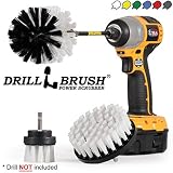 Drill Brush Car Washing and Detailing Power Brush Kit with Long-Reach Removable Extension. Auto Care Set Includes 3 Different Size, Replaceable, Soft White Scrubber Brushes with Quick Change Extender