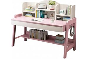 Solid Wood Kids Desk, Study Computer Desk with Drawers, Children's Wooden Art Student Desk for Bedroom, Study Room, Large Hut