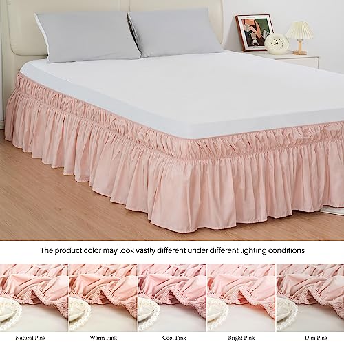AYASW Bed Skirt Queen Size 18 Inch Drop Dust Ruffle Soft and Cozy Brushed Microfiber Three Fabric Sides with Elastic No Top Easy to Install Bed Cover Up Easy Care Blush Pink