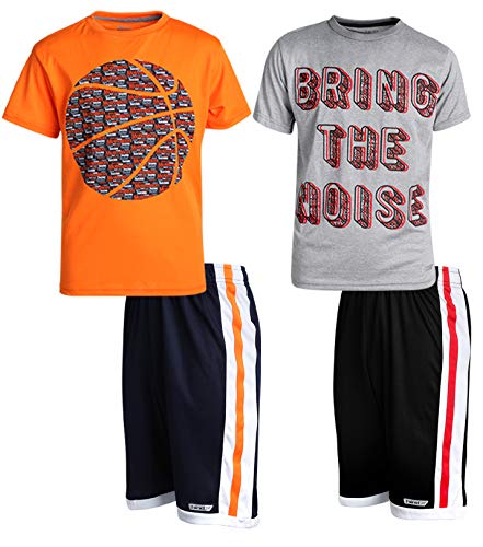 Hind Boys 4-Piece Matching Performance Athletic Shirt and Short Sets, Heather Grey/Orange, Size 3T