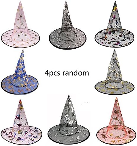 WasonD 4pcs Halloween Cosplay Witch Wizard Hat Party Costume Accessory for Adult and Children (Patterns Random)