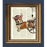 Admiral Wheels the Steampunk Corgi Dog Illustration Beautifully Upcycled Dictionary Page Book Art Print