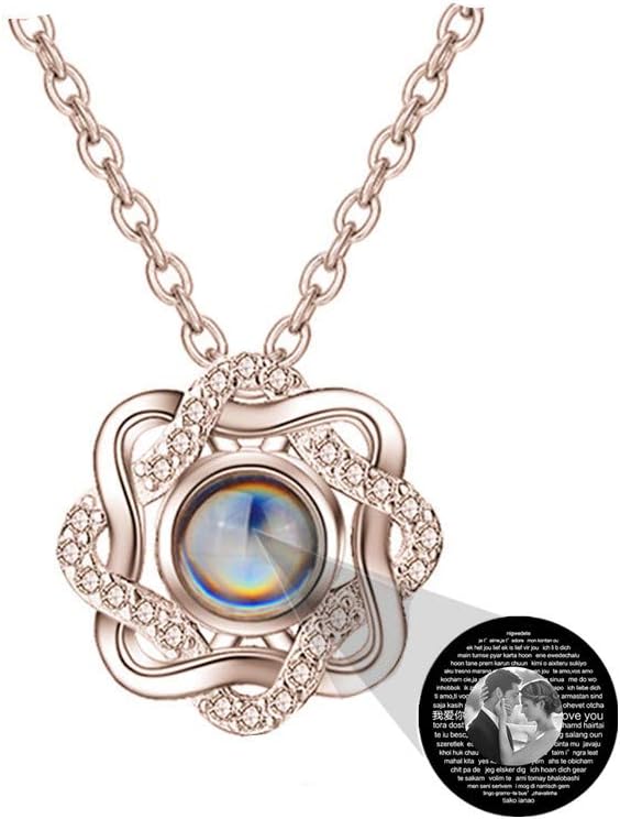 ASD Jewerly Custom Photo Projection Necklace I Love You Necklace, 100 Languages Projection Pendant Loving Memory Collarbone Necklace