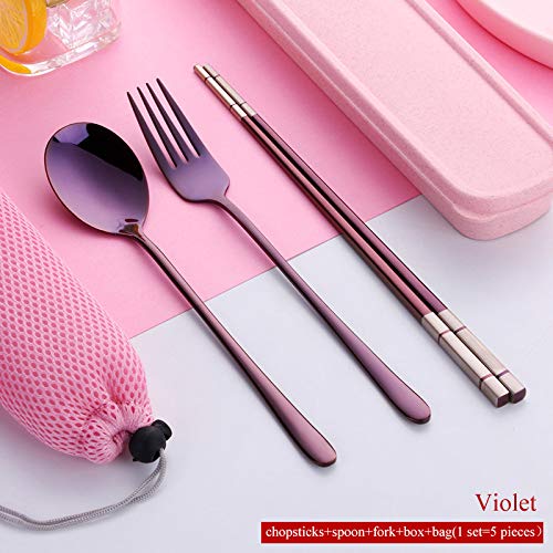 304Stainless Steel Chopsticks Spoon Fork Tableware Set with Portable Gift Box and Bag for Adult School Travel Picnic Cutlery Set