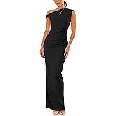 Nova In Sky Womens Summer One Shoulder Party Cocktail Bodycon Maxi Dress Sleeveless Ruched Slit Formal Wedding Guest Dresses
