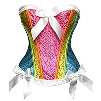 Bslingerie Womens Waist Cincher Boned Corset with Brocade (X-Large, Rainbow)