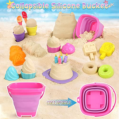 Joyreal 46 PCS Ice Cream Beach Toys - Sand Pit Toys with Collapsible Bucket and Spade Beach Set Kids with Shovel Tool Kits Storage Mesh Bag for Toddlers Boys Girls