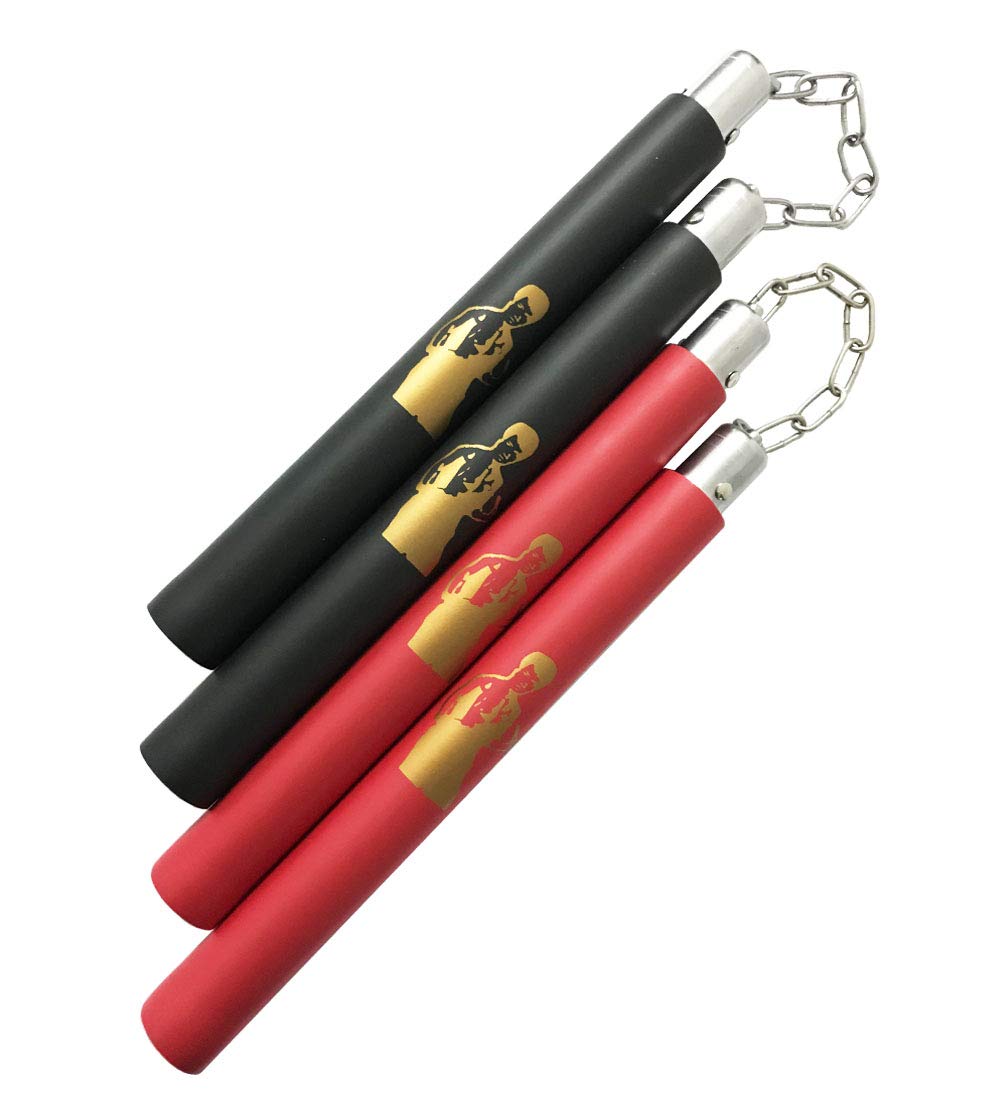 Fayscingo 2 Pairs Foam Training Nunchucks Martial Arts Nunchakus Padded Sponge Portable Practice Nunchakus for Kids Adults and Beginners (Black+Red)