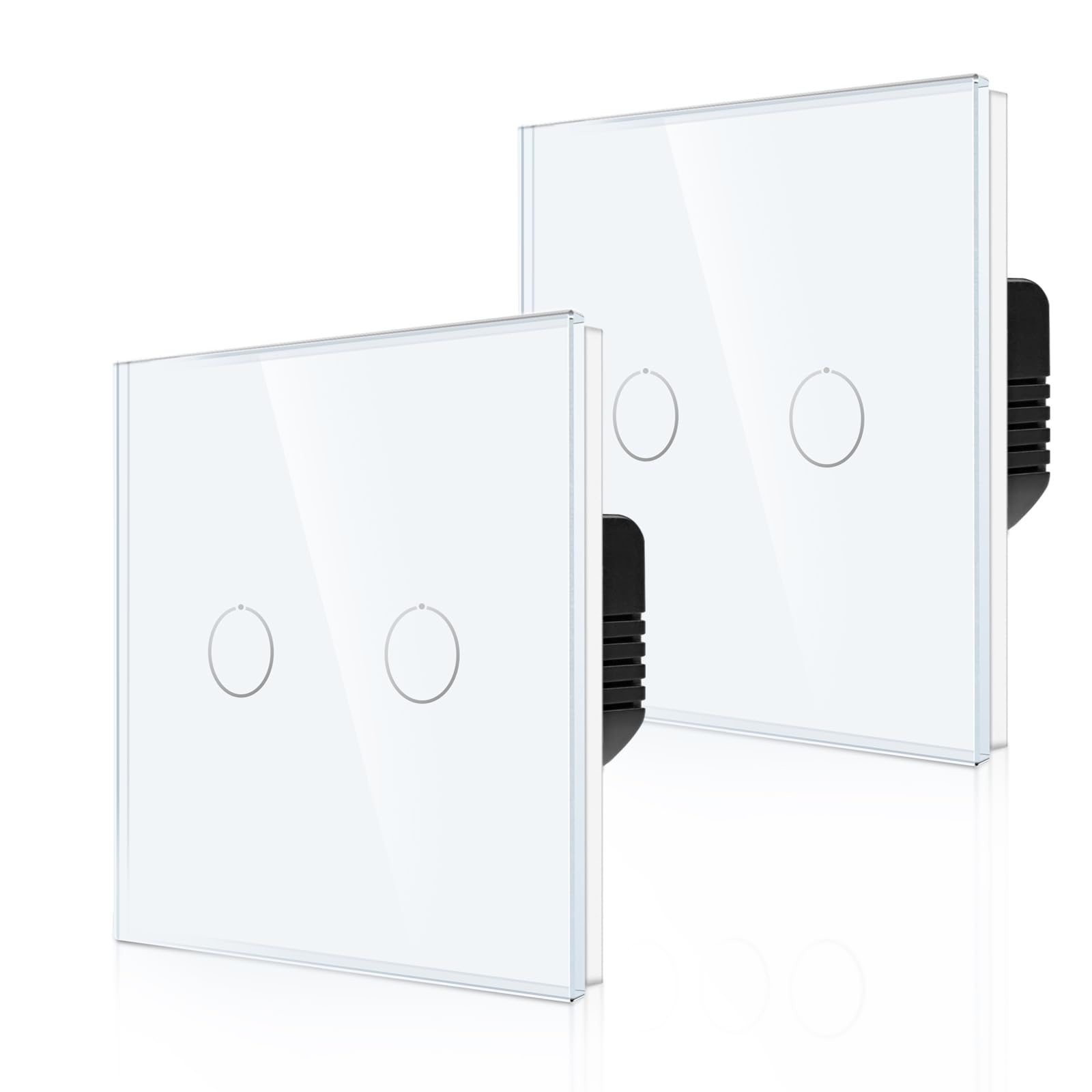 CNBINGO 2-Way Touch Light Switch - White Wall Switch with Glass Panel and Status LED Backlight - No Neutral Wire Required - Only Pair with this 2-Way Switch Series - 2 Gang - 2 Pack — image 1