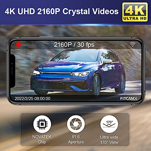 FITCAMX Dash Cam Compatible with Volkswagen Golf Mk8 GTE GTD GTI R/Cupra Formentor 2021-2024, 4K 2160P WiFi UHD Video, Parking Mode, G-Sensor, Night Vision, Plug & Play, 64GB Card