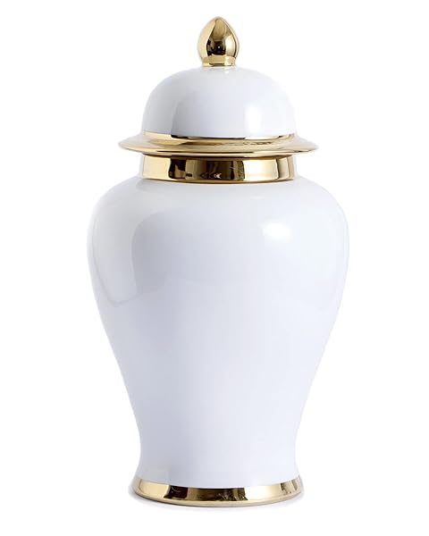 GALOURO WHITE GINGER JAR WITH GOLD TRIM, GINGER...