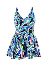 Bañador de tamaño grande con control de abdomen, de Jinxeer, de una pieza, con estampado floral, con falda acampanada para dama